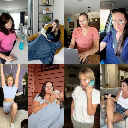 Customer photo collage of women wearing the under-eye device